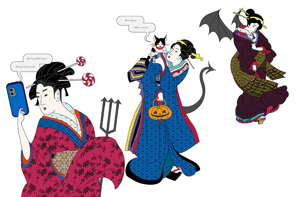 新浮世絵美人着物柄入り小物付き