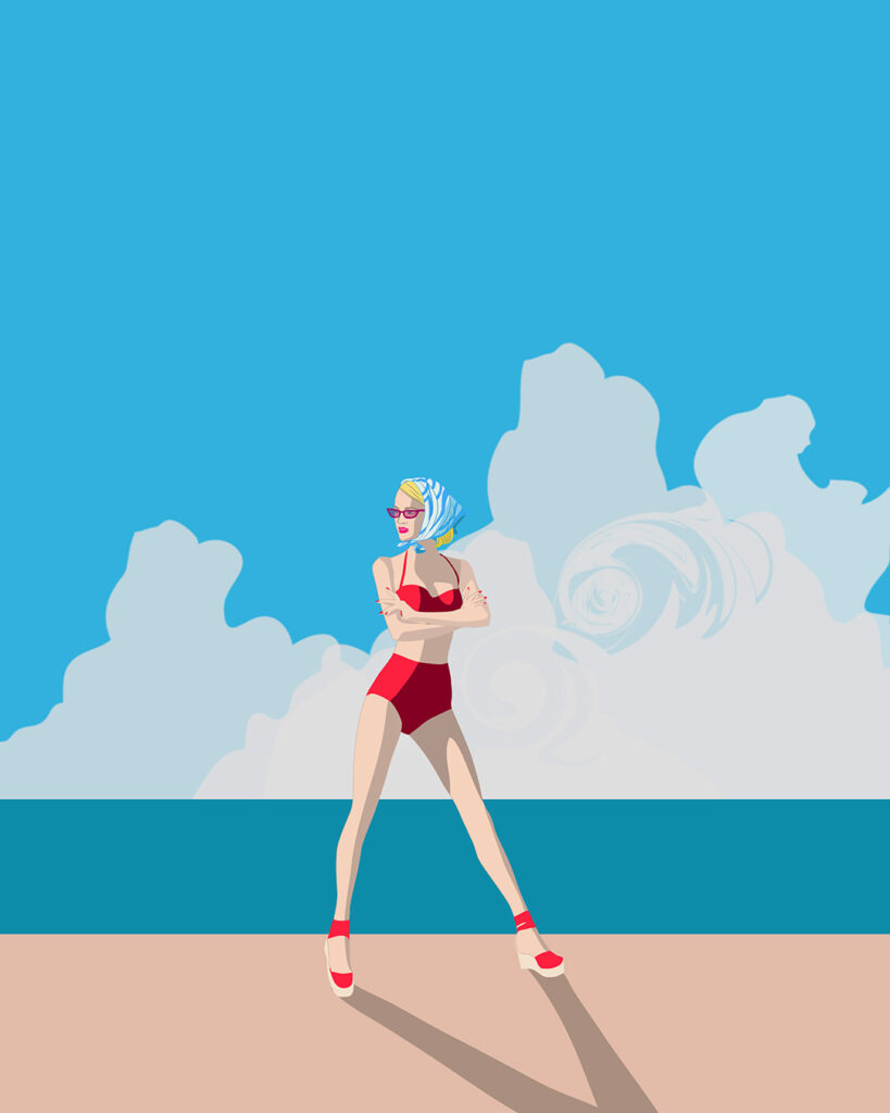 レトロな水着女性のイラスト