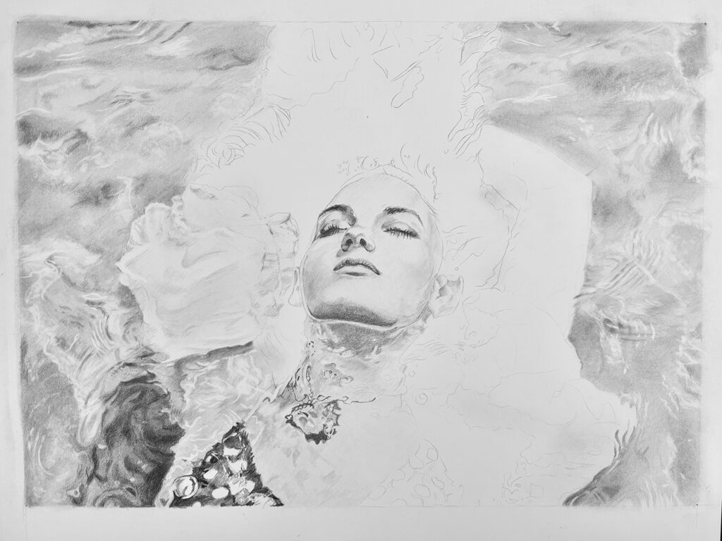 鉛筆画の顔を描き進めたところ