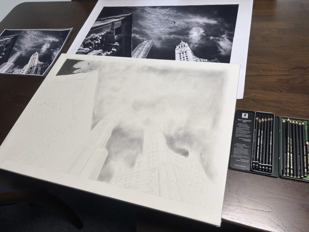 鉛筆画 下書き 画用紙水張り  アルシュ水彩紙