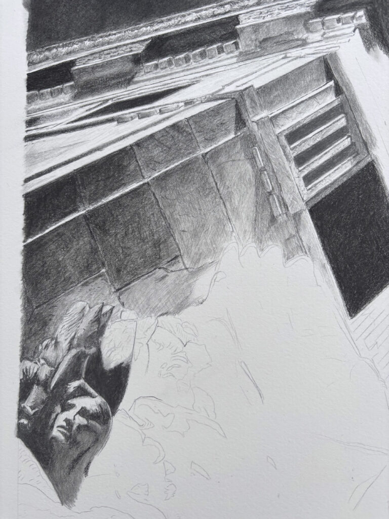 鉛筆画 彫刻 レリーフ シカゴ 