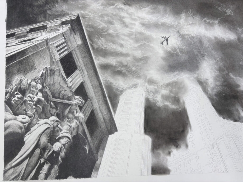 鉛筆画 シカコ゚の風景 彫刻部分