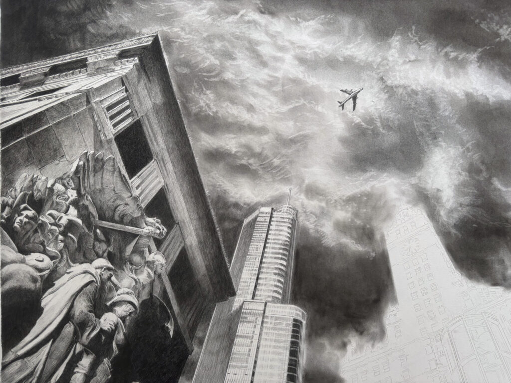 鉛筆画 ガラスのビル 近代建築 シカゴ