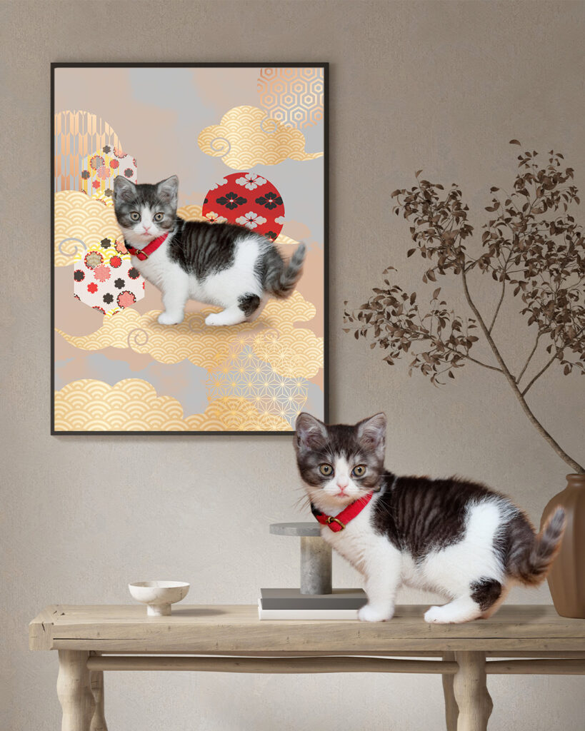 子猫と和の文様アート モックアップ