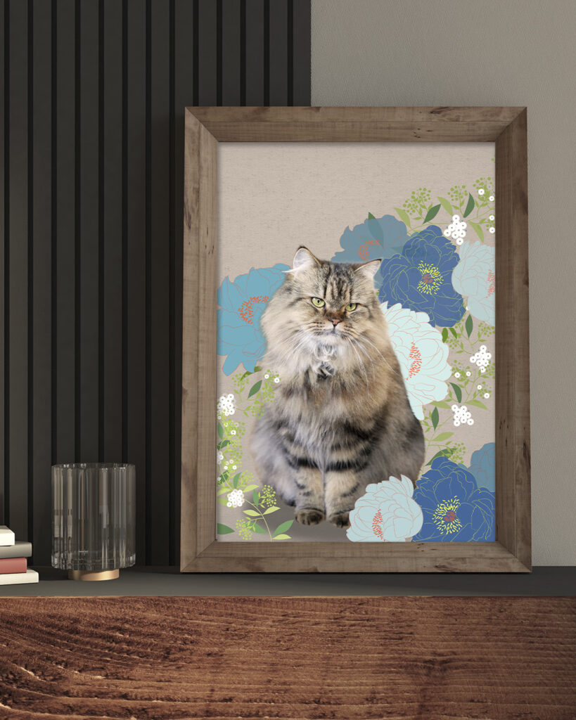 和風の花に包まれたもふもふ猫
額に入れて飾る