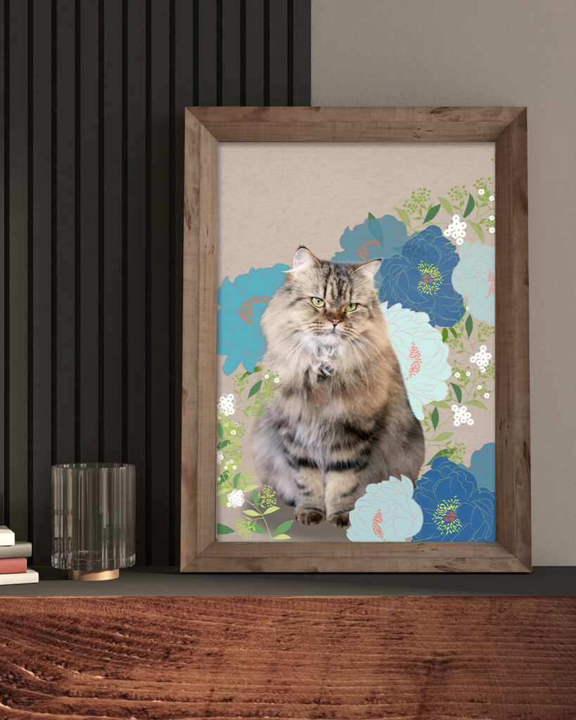 薄茶のもふもふ猫のメモリアルコラージュモックアップ