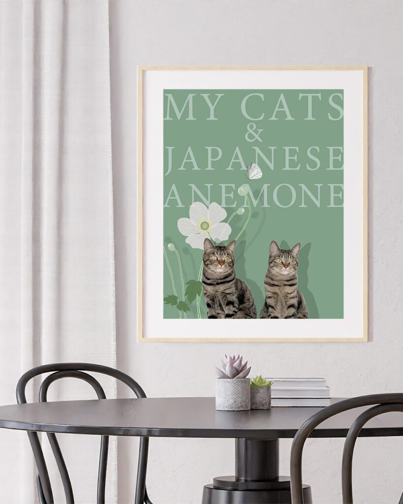 二匹のキジトラ猫 額装