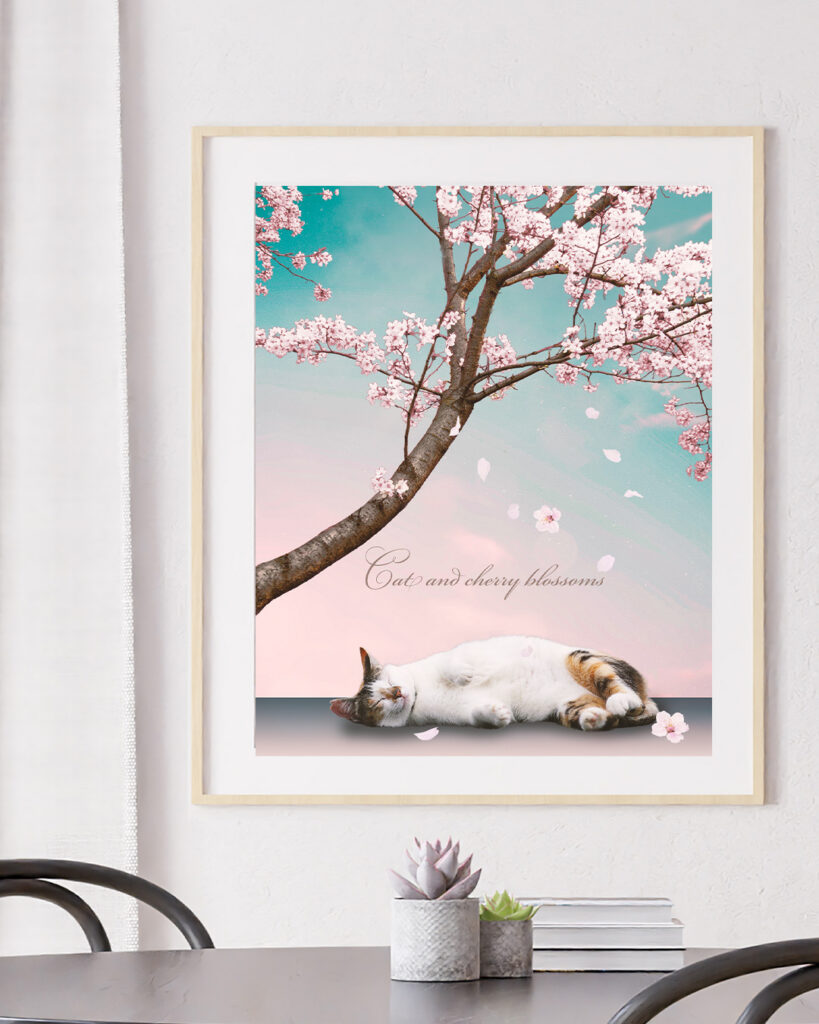 眠り猫と桜モックアップ