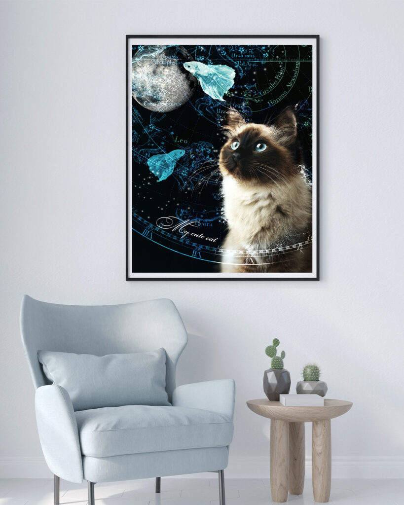 猫と天体のペットメモリアル額装（UJWORKS制作）