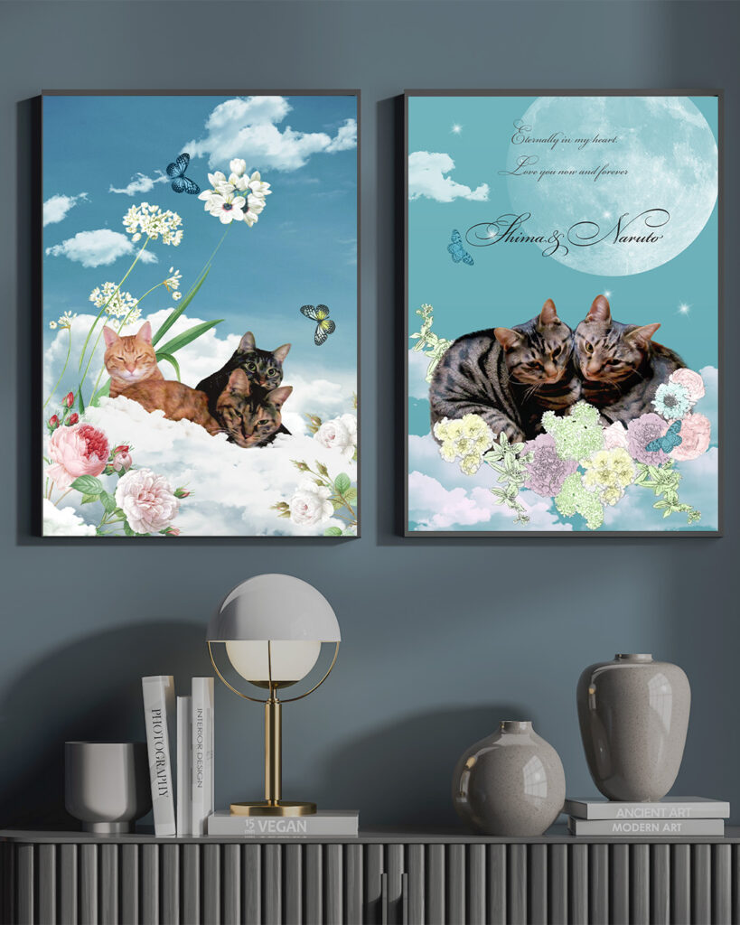 猫達のメモリアルアート額装（UJWORKS制作）