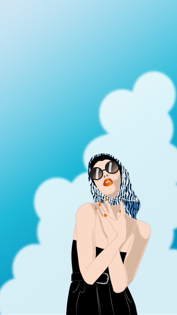 サングラスとスカーフの女性のデジタルイラスト ポップイラスト 夏イラスト digitalillust