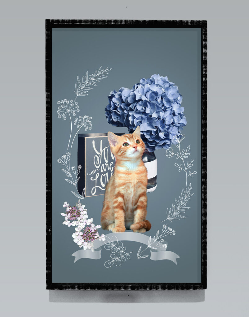 子猫と紫陽花のペットメモリアル 子猫と紫陽花の額装 ペットアート 猫アート